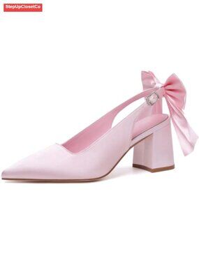Women's Slingback Block Heels Pointed Closed Toe Chunky Heels Office Work Pumps